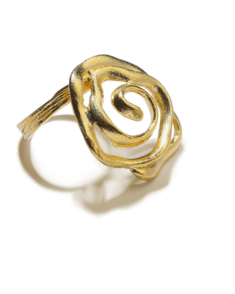 Gold swirl stackable ring with floral vortex design