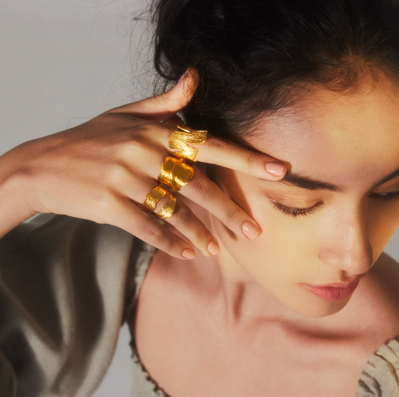 tree inspired stacked gold rings