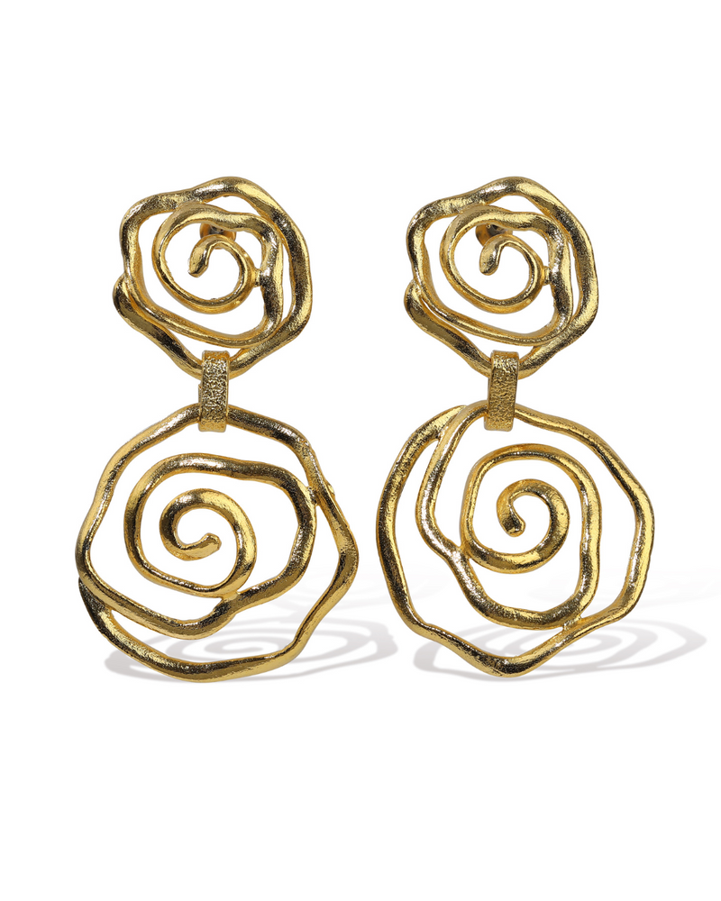 Gold floral drop earrings for women