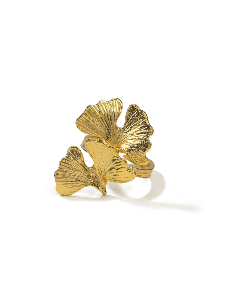 24k gold-plated floral ring with sculptural twisted design