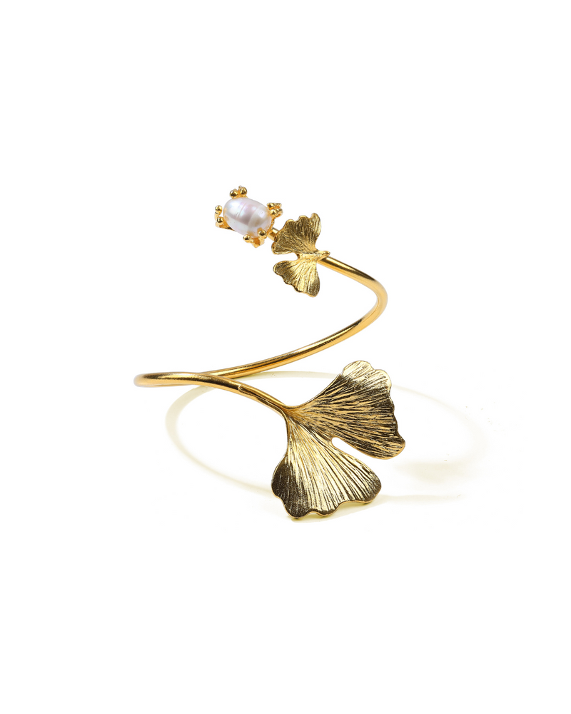 Twisted Flora Pearl Bracelet in 24k gold plating, handcrafted floral design with pearls