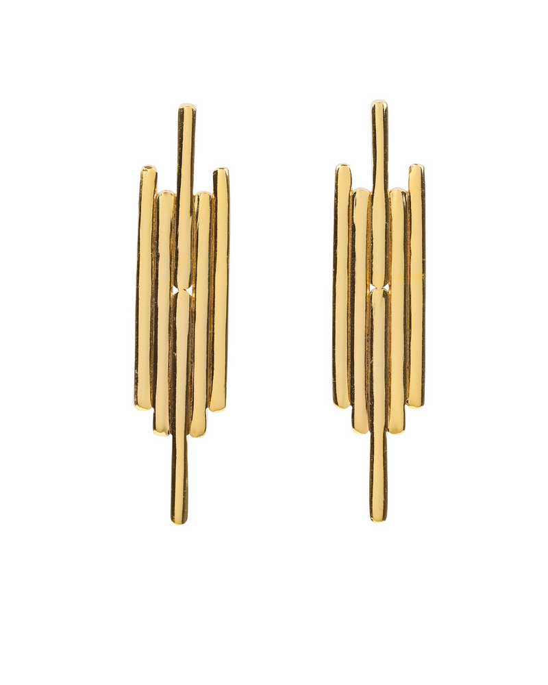 Women's golden statement earrings with sleek design