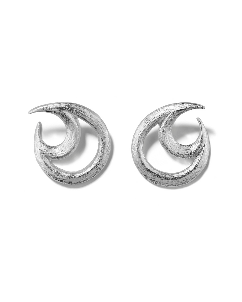 Elegant silver crescent earrings with botanical motif, nature-inspired jewelry