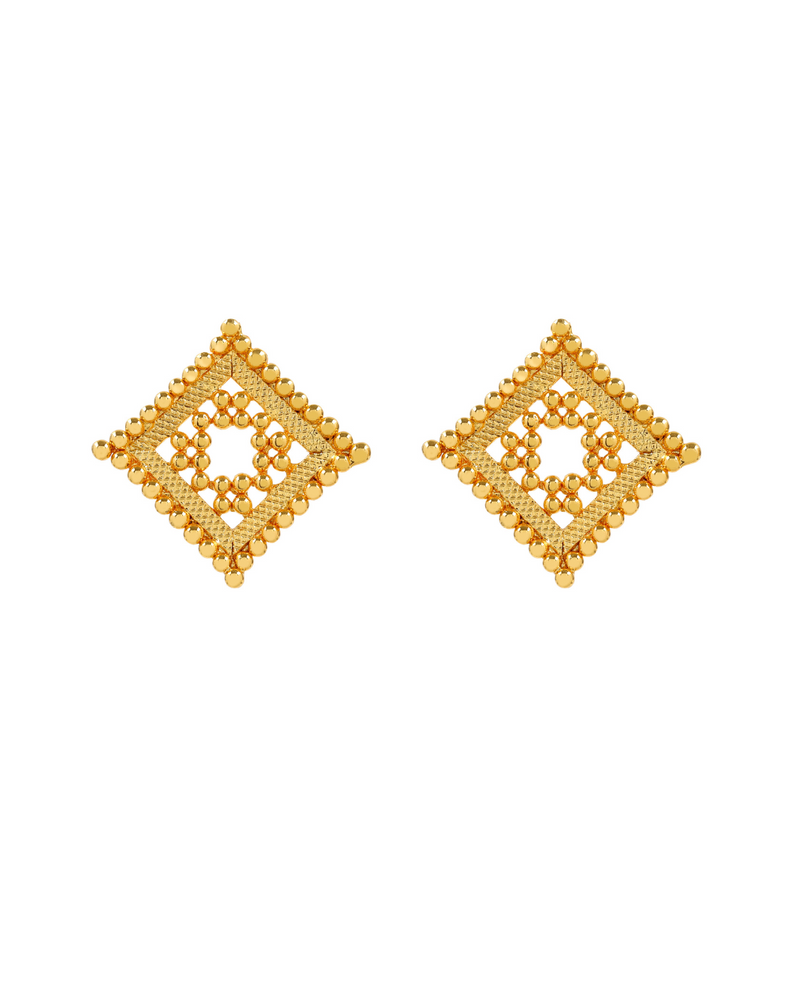 Indian-inspired gold diamond earrings with beaded details