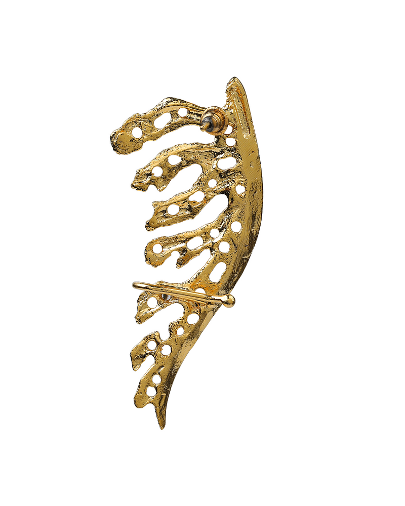 Mystical gold ear cuff with bold leaf design—versatile as a statement earring for weddings, festivals, or everyday looks.