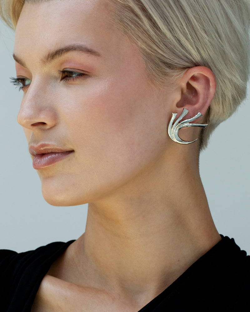 Lightweight silver earrings with organic shape