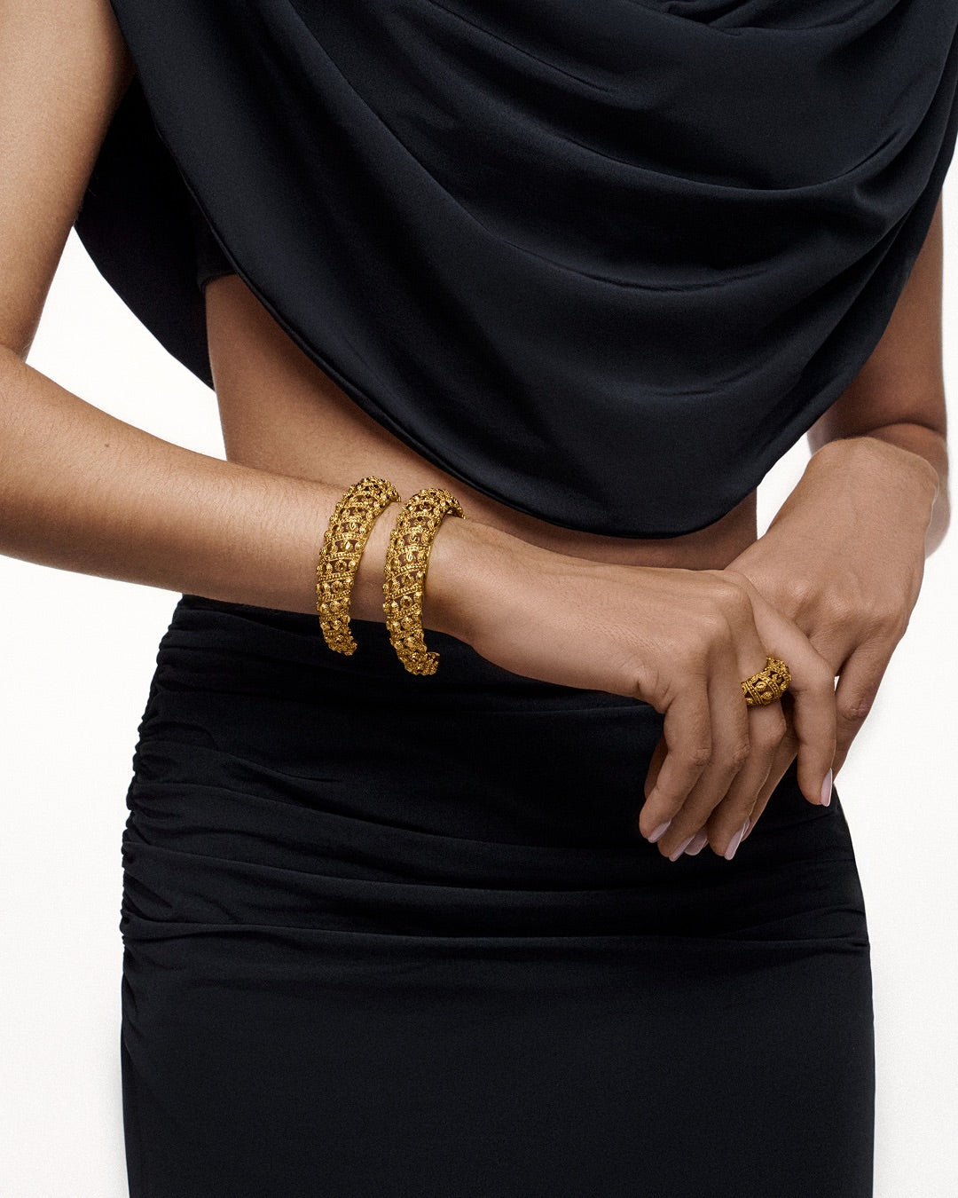 Layered handmade golden bangles
