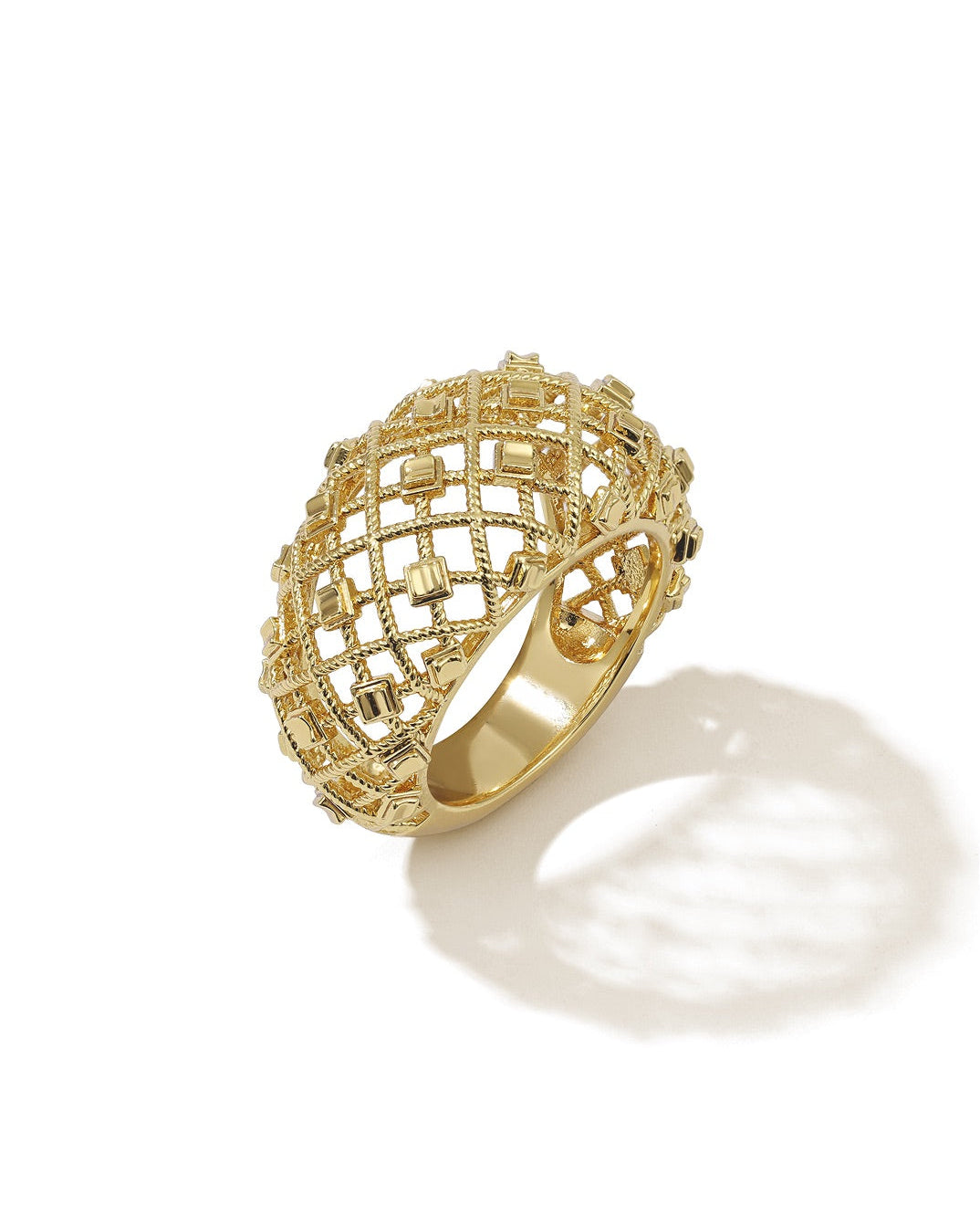24K gold-plated woven ring with textured design