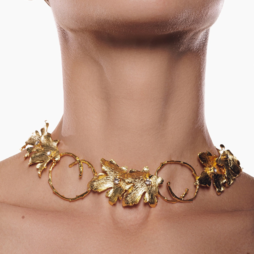 Gold leaf choker necklace – 24 karat gold plated jewellery