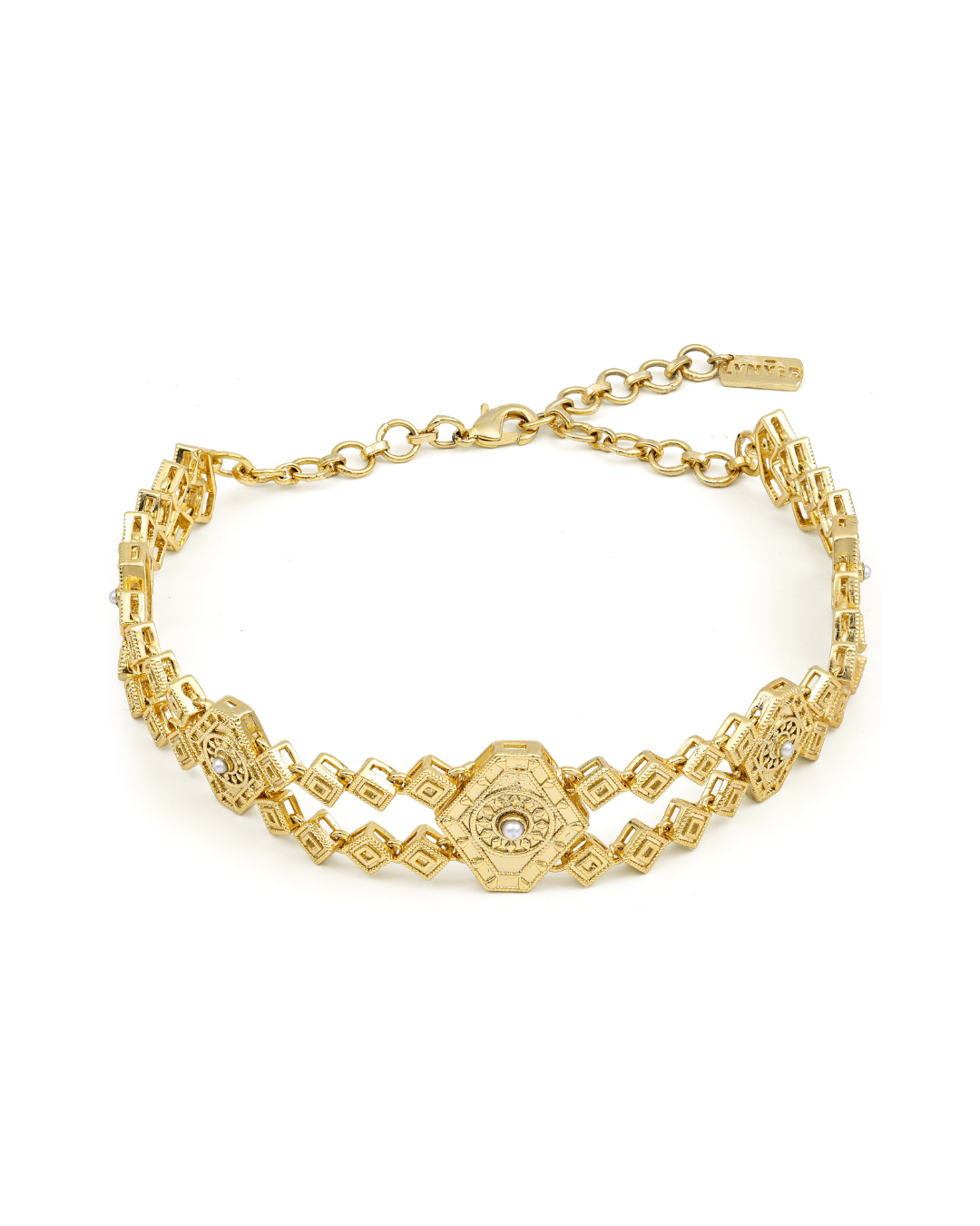 Statement gold choker with pearls