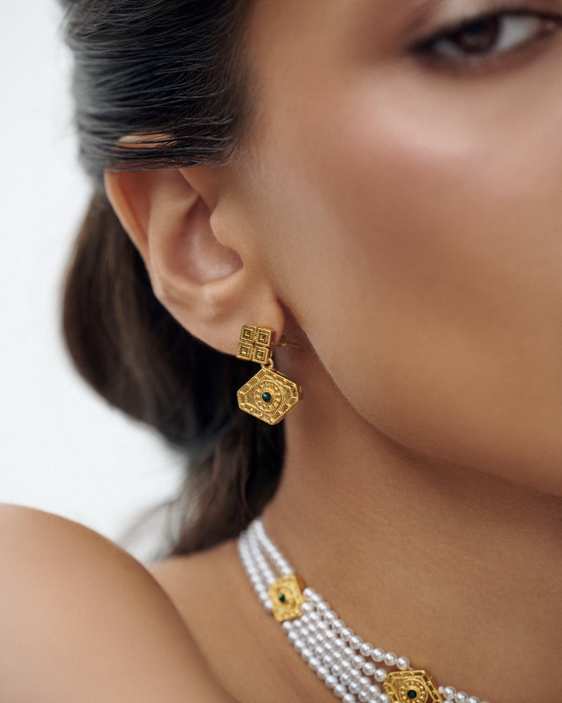Arab-inspired gold drop earrings