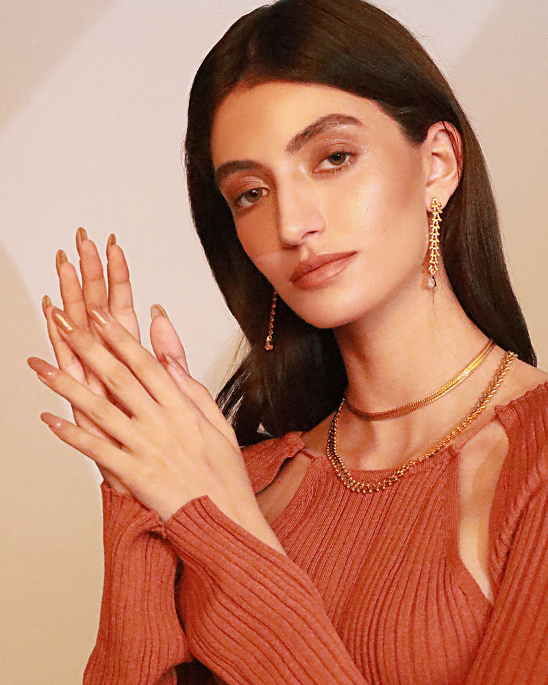 lynyer jewellery drop down earrings set necklace goldplated