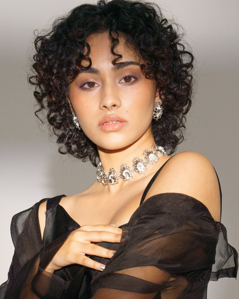 Minimalist floral stud earrings silver