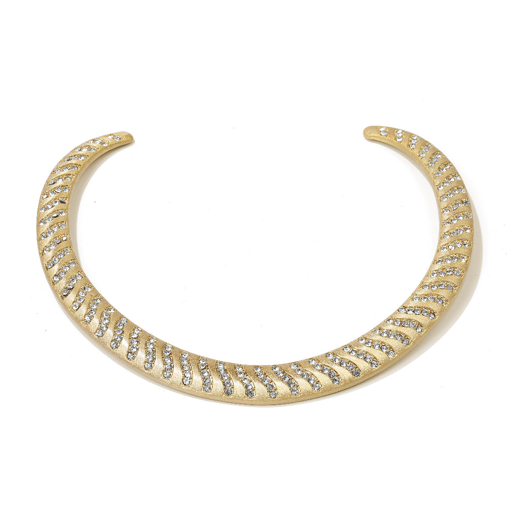 chunky gold plated collar necklace with zirconia studs