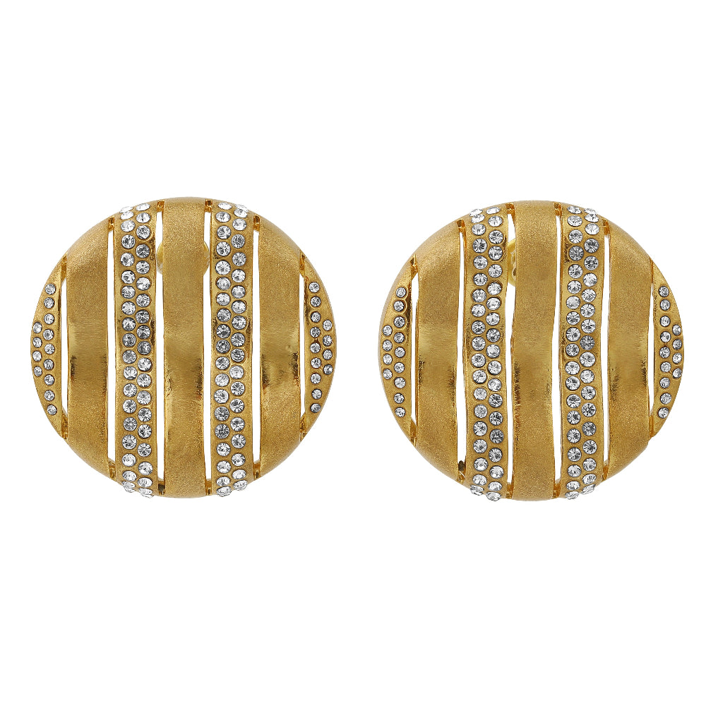 chunky gold plated disc earrings with zirconia stripes