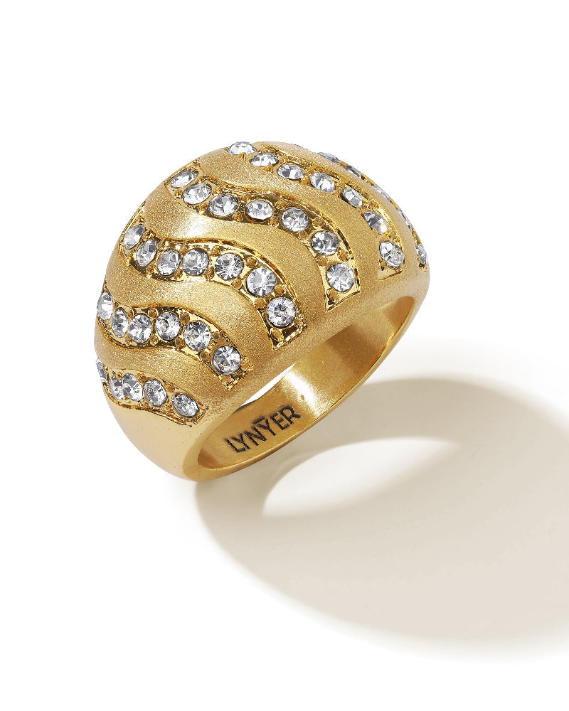 Chunky gold ring with brushed finish and zirconia accents