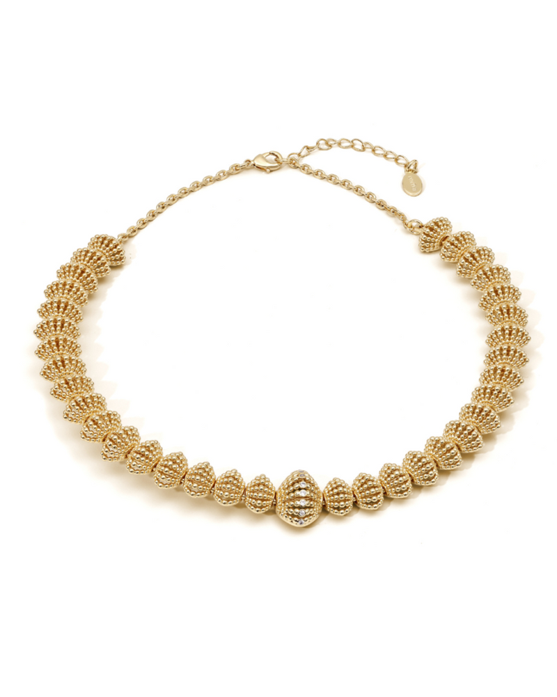 Bold gold pendant necklace that radiates strength and elegance