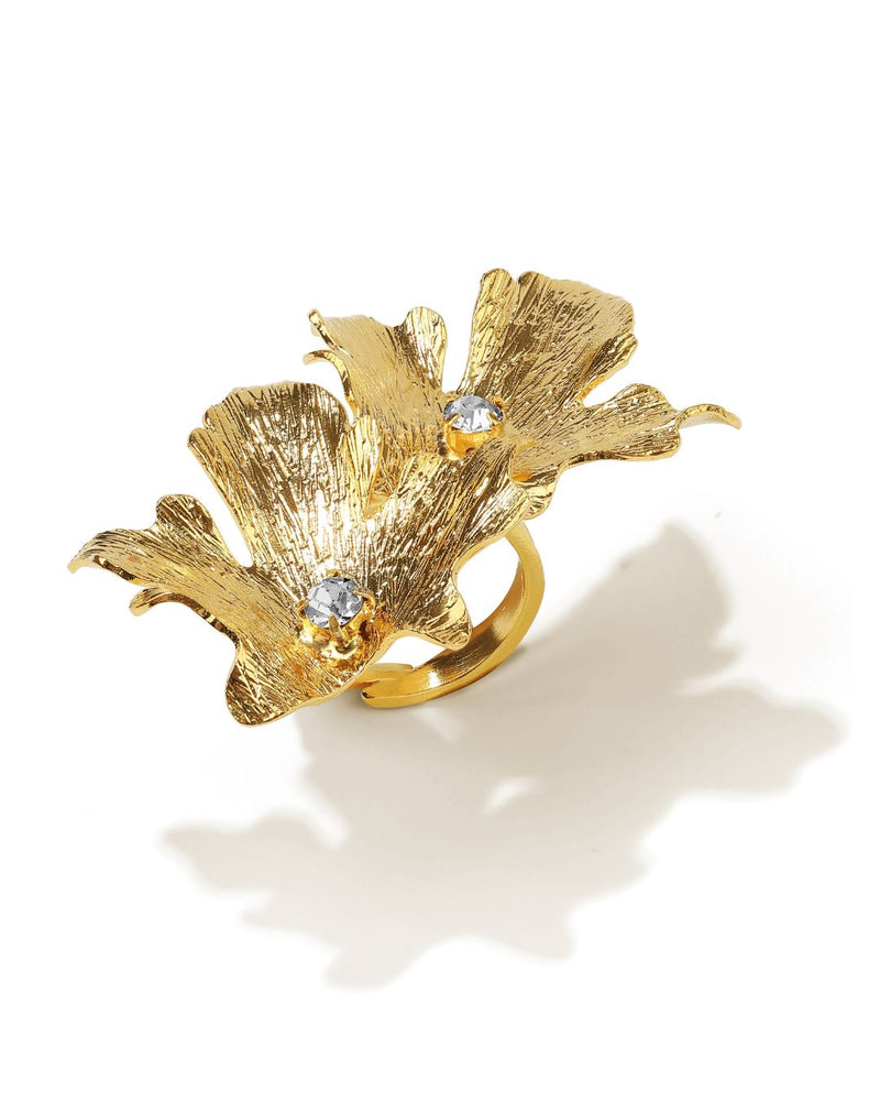 24k gold-plated adjustable vine leaf ring, perfect for stacking