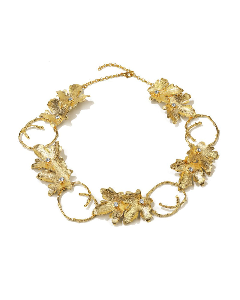Adjustable handcrafted gold necklace with vine leaf detailing