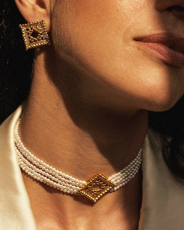 Indian beaded earrings in radiant gold finish