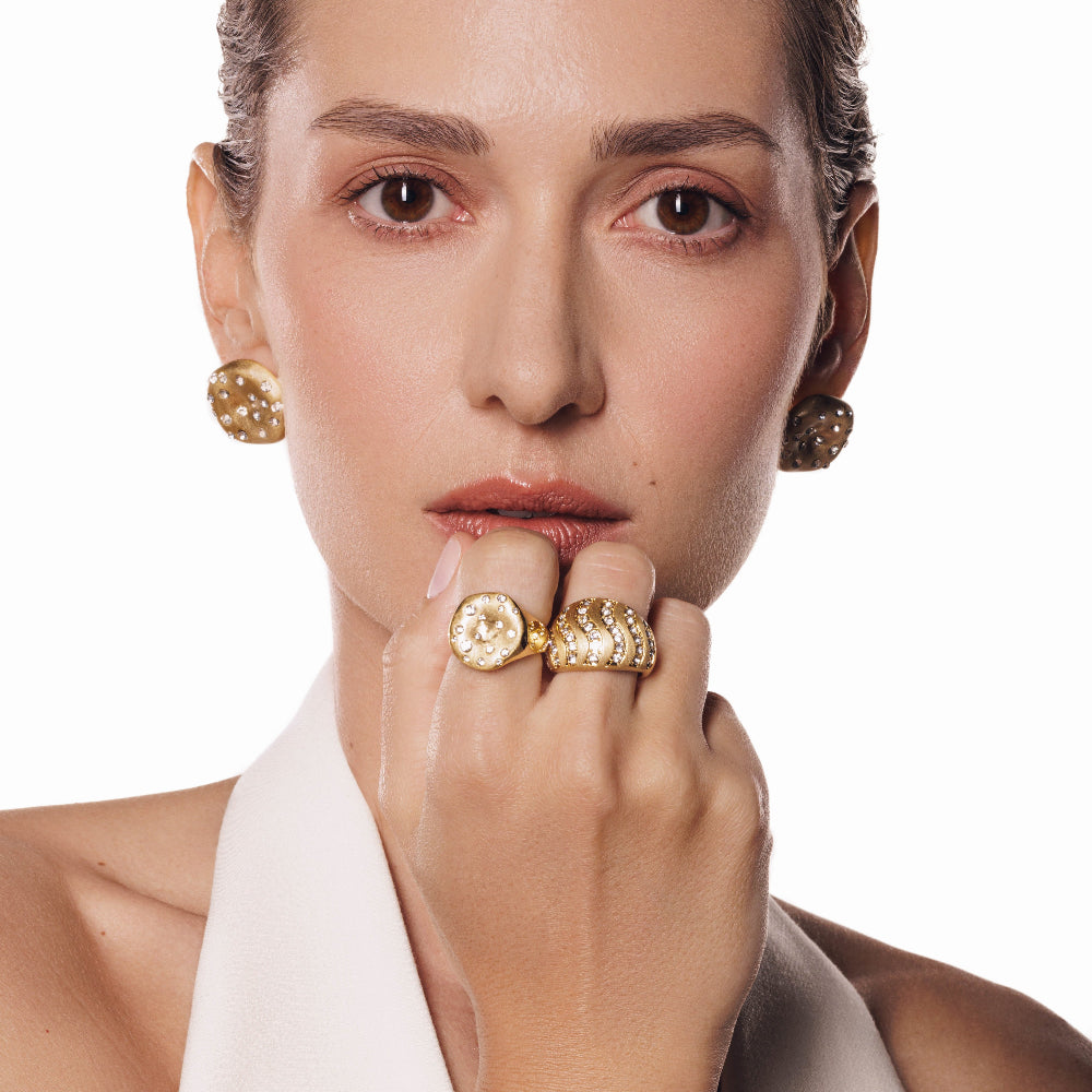 chunky statement gold plated ring zirconia with matching earrings