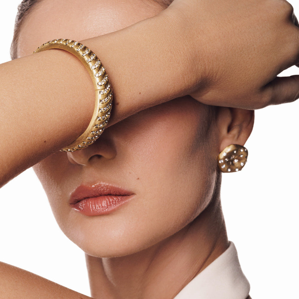 chunky 24k gold plated bangle with zirconia studs