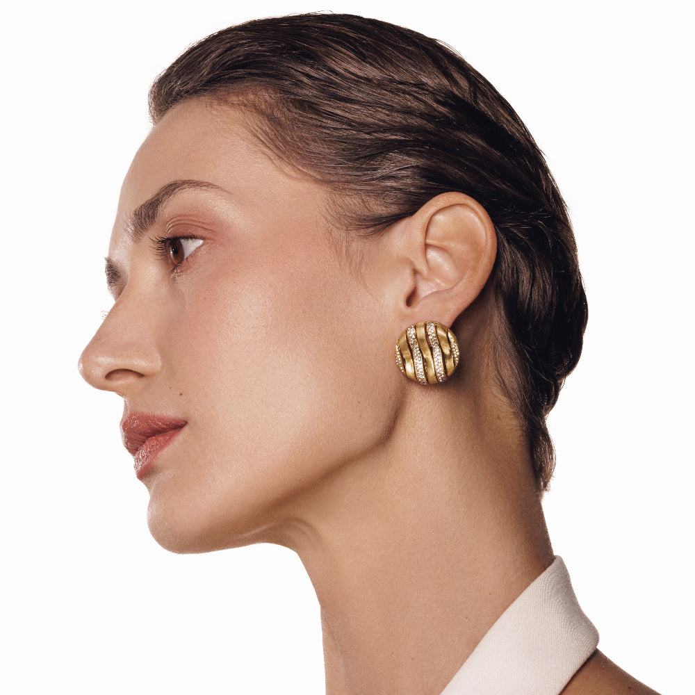 chunky gold plated round earrings with zirconia stripes