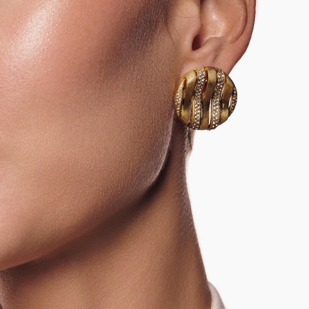 chunky 24k gold plated round earrings with zirconia stripes