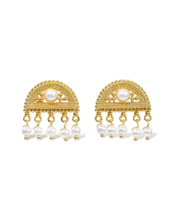 Elegant 24k gold-plated hemisphere earrings with sparkling zirconia