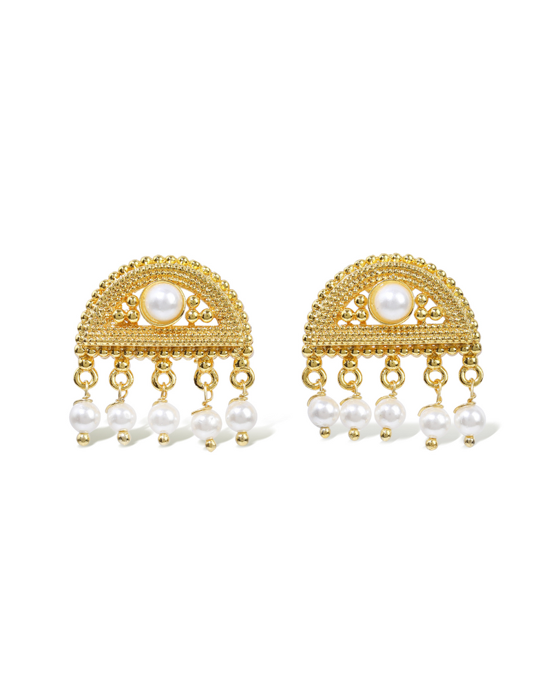 Elegant 24k gold-plated hemisphere earrings with sparkling zirconia