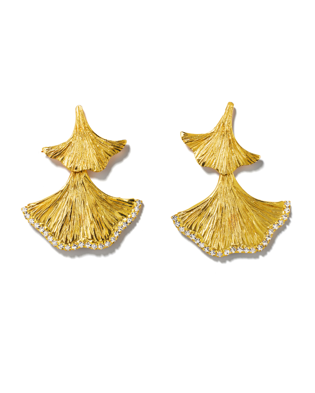 Gold flower earrings with zirconia accents