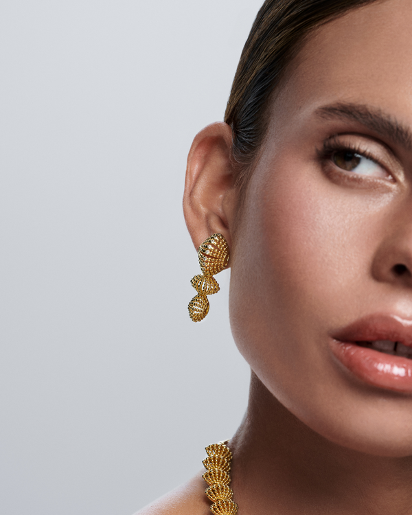 Handcrafted gold-plated drop earrings with sparkling zirconia