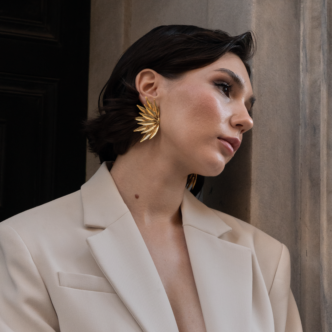 floral statement standout earrings gold plated lynyer suit power style boss lady jewelry