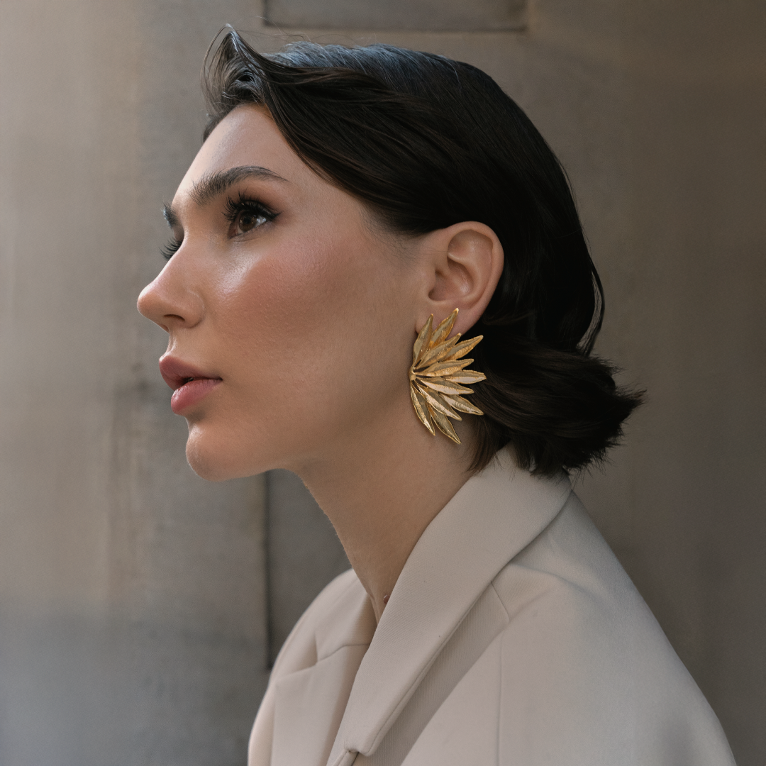 floral statement standout earrings gold plated lynyer suit power style boss lady jewellery minimal 