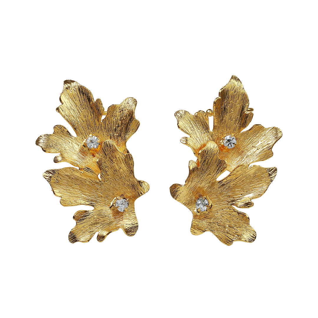 Mystic vine leaf earcuff – 24K gold-plated with zirconia studs
