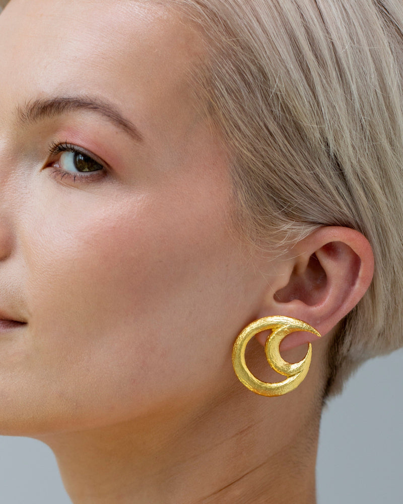 Gold ear climbers with tropical forest design