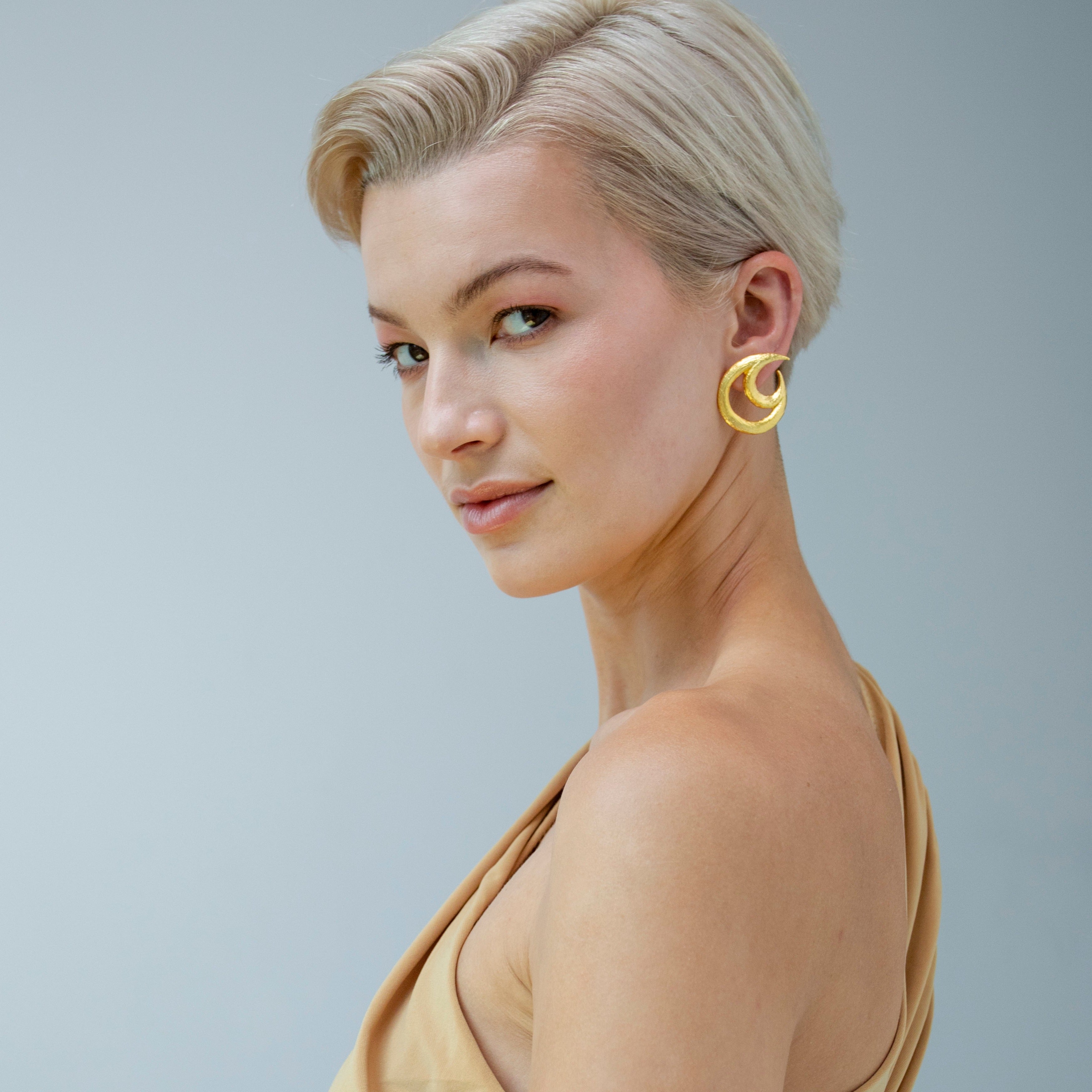 lynyer botanical crescent earrings gold statement jewellery 