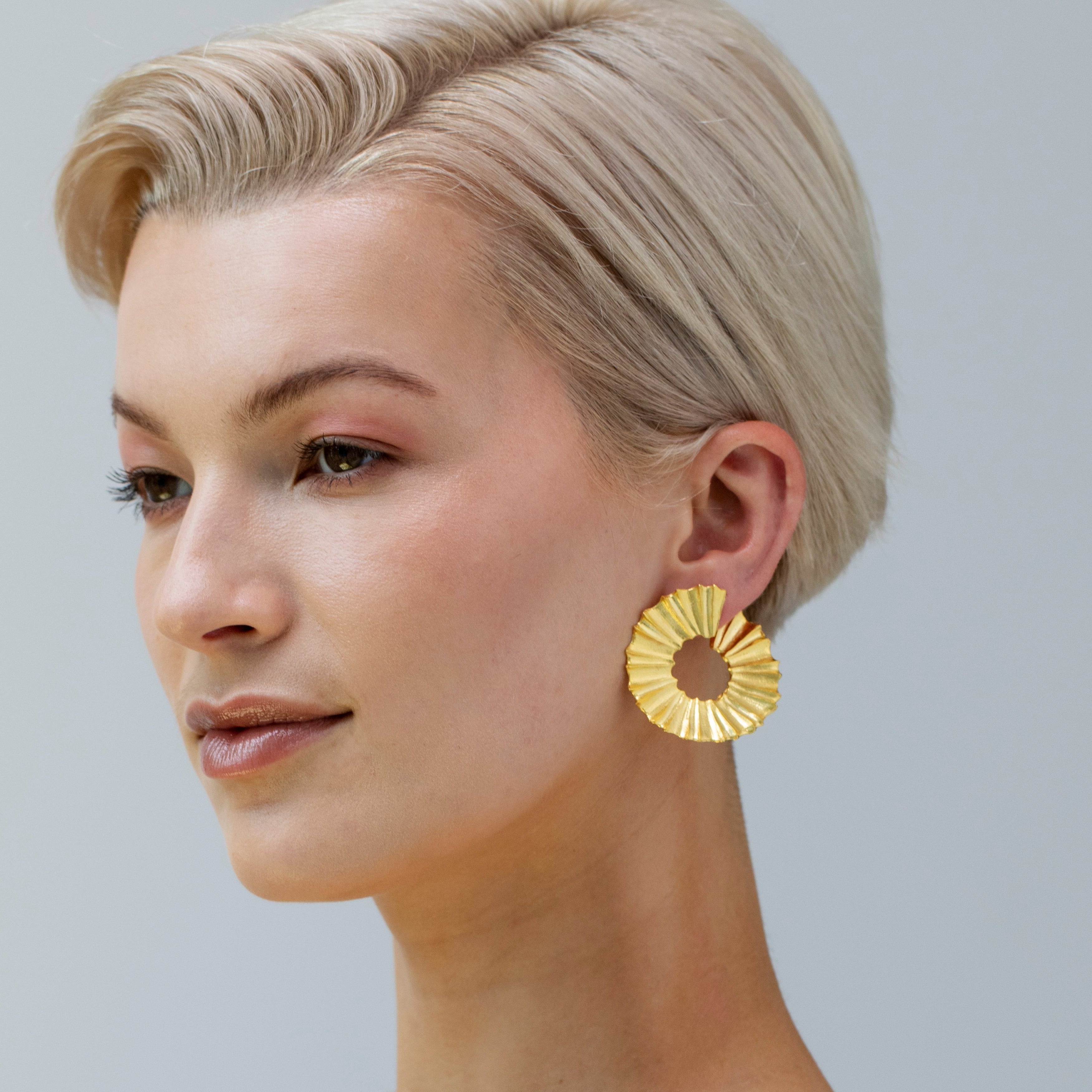 lynyer statement earrings nature pleated botanical gold handmade