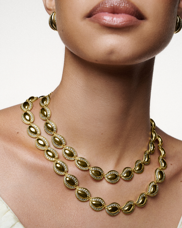 Sculptural statement Gold necklace and earrings eid jewelelry 
