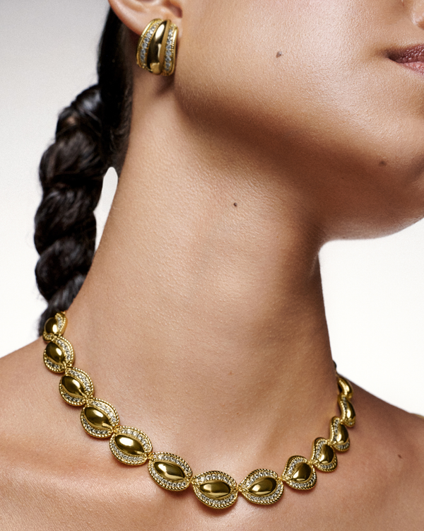 Sculptural statement Gold necklace and earrings 