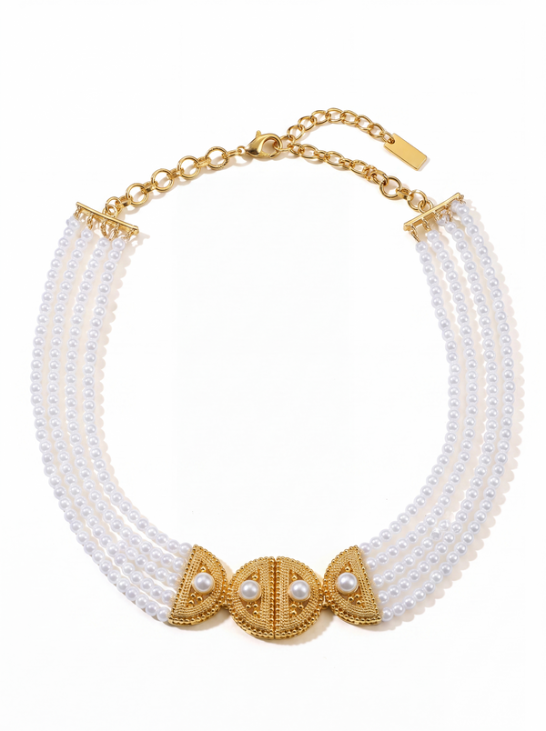 Ravi Hemisphere Pearl Necklace featuring a lustrous freshwater pearl set in a modern gold half-dome pendant, elegant minimalist jewelry for everyday wear and special occasions.