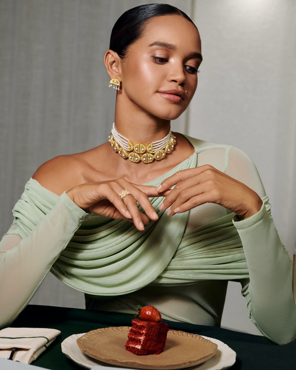 elegant woman wearing handcrafted jewellery