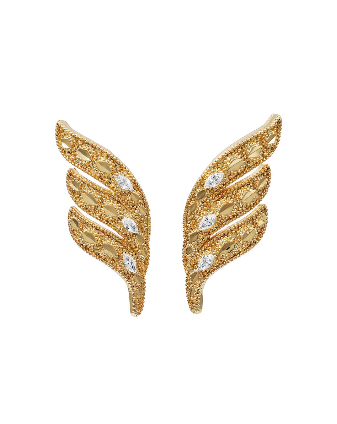 Intricately woven earrings accented with polished gold and sparkling zirconia stones
