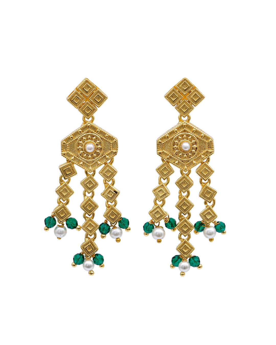 Arab-inspired gold chandelier earrings
