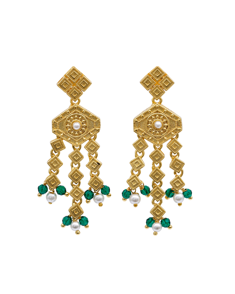 Arab-inspired gold chandelier earrings