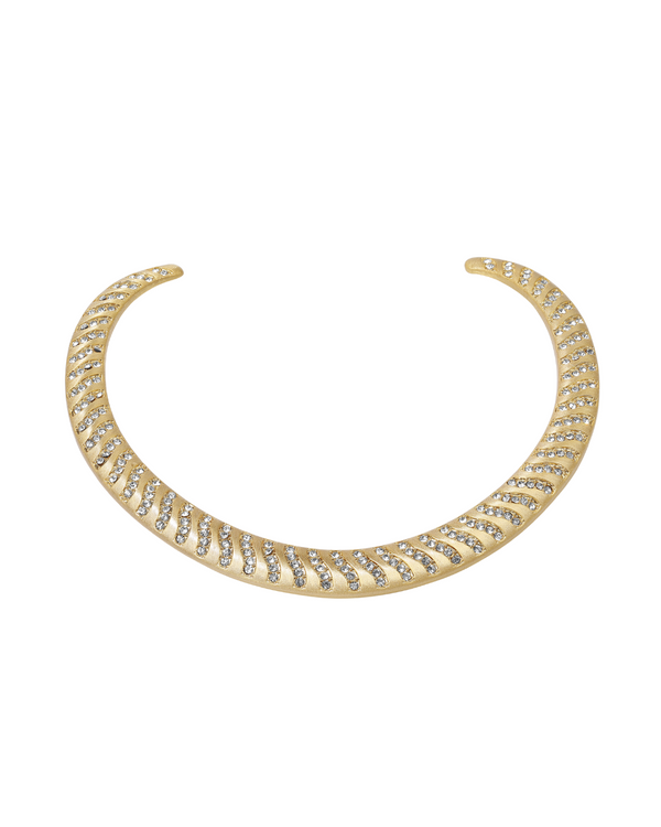 Bold gold collar necklace with wave-inspired chunky design