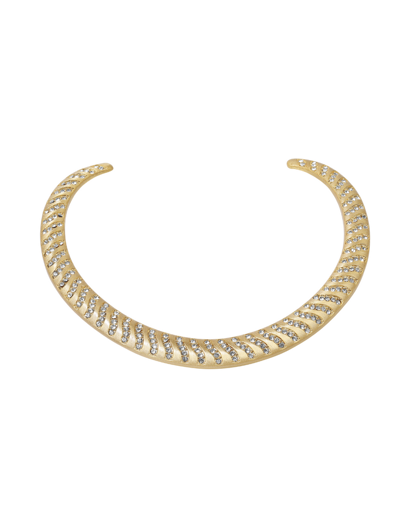 Bold gold collar necklace with wave-inspired chunky design