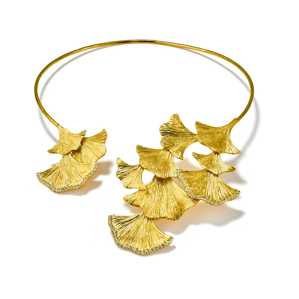 Handmade floral necklace in gold, botanical-inspired collar design