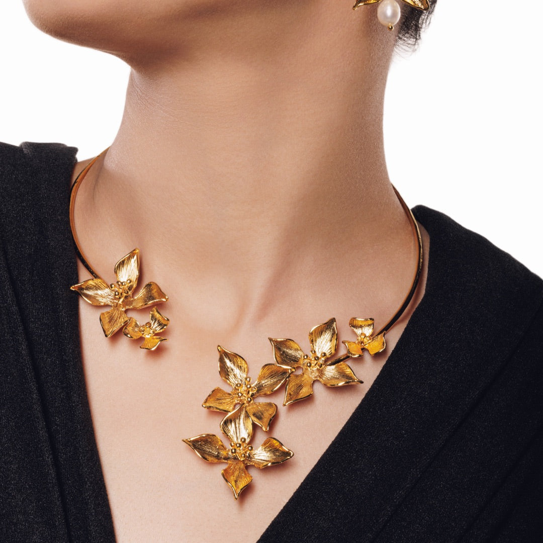 collar necklace flowers gold plated lynyer choker necklaces