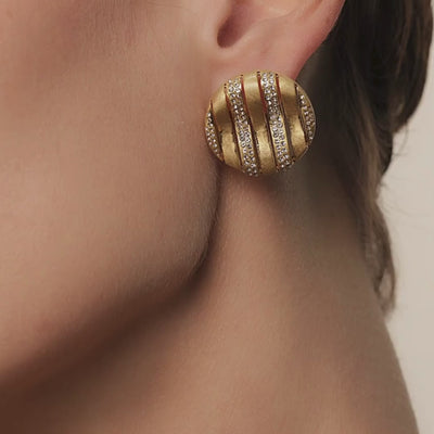 chunky 24k gold plated round disc earrings with zirconia stripes